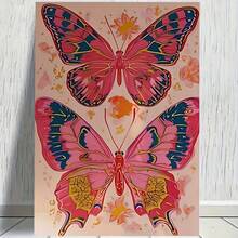 Seria Dopamină Roz cu Fluturi Colorați, Imprimeu Pe Pânză - Artă Modernă cu Animale Pline de farmec - Cerneală pe Pânză - Pentru Decor Acasă, Birou, Cameră de Zi, Dormitor - Poster de Perete Fără Înrămat - Utilizare Interior - Cadou Perfect pentru Iubitorii de Artă