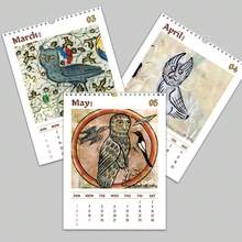 2026 有趣的中世纪猫头鹰绘画日历，动物主题复古墙面装饰日历，带每日、每周、每月视图，办公室和家庭悬挂月历，适合宠物爱好者，圣诞节和新年礼物 - 2026年貓頭鷹掛曆 - 查看 5