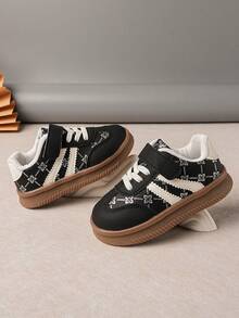 1 双男女款平底休闲运动鞋，软底防滑婴儿鞋，时尚百搭学生跑鞋，适合所有季节 - 黑色 - 查看 3