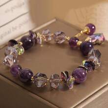 1pc Elegant Bohemian Amethyst Crystal Bracelet With Heart Pendant - Luxurious, Sparkling, Non-Plated Stretch Bracelet Perfect For Women Girls Girlfriend Valentines,Mom,Mother,Mother's Day, Birthday,Anniversary,Wedding & Parties, Daily Wear