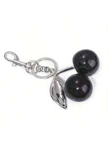 1pc Chic Cherry Keychain With Sparkling Resin Pendant - Alloy, Customizable C-Hook Closure For Women's Wallets & Bags ,Ideal Gift For Family, Friends, And Couples Valentine's Day Gift Valentines