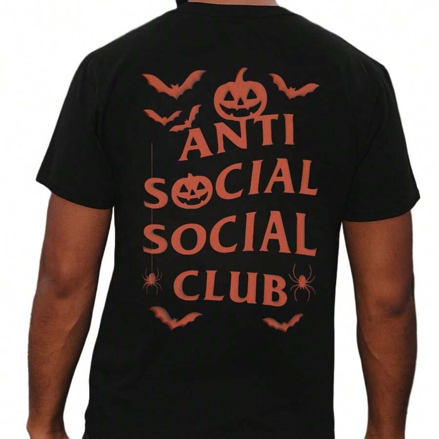 CAMISETA DIA DE MUERTOS ANTI SOCIAL HALLOWEEN CALABAZA URBANO- COMODA SUAVE OTOÑO HALLOWEEN - Negro - Ver 1