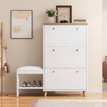 DWVO Shoe Cabinet With Bench For Entryway Modern Shoe Storage Cabinet Shoe Bench Narrow Hidden Shoe Organizer With 3 Flip Drawer For Hallway Closet Living Room White - trắng - Xem 3