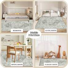 1Pc Extra Large Floral Geometric Area Rugs - Non-Slip TPR Backing, Machine Washable Low-Pile Polyester Carpet For Living Room, Bedroom, Office - Green Beige & White Modern Farmhouse Decor, Durable Floor Covering, Rugs For Living Room - Style 1 - View 5