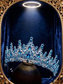 1 件庄严的蓝色调皇冠，闪亮的蓝色和透明水晶细节 - 非常适合皇家主题庆典和婚礼仪式 - 彩色 - 查看 6