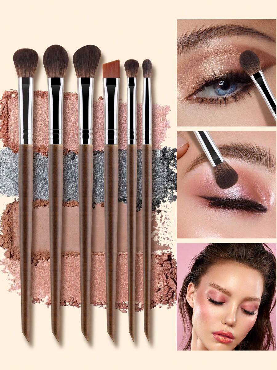 6 قطع طقم فرش مكياج بطراز رجعي من الخشب المقلد، فرش مكياج للعيون ذات مقابض طويلة للتظليل والتحديد والتغطية والظلال والحواجب - أدوات تجميل متعددة الوظائف، طقم فرش، طقم فرش مكياج، طقم مكياج كامل، طقم فرش مكياج، طقم مكياج كامل، طقم فرش، طقم فرش مكياج، طقم هدايا مكياج