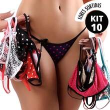 KIT WITH 10 SEXY THONGS PROMOTION WOMEN'S STRIP PANTIES LINGERIE INTIMATE FASHION - 彩色 - 查看 5
