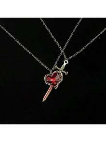 Vintage Sword Of Love Necklace Dark Blood Design Necklace Men And Women - Mặt dây chuyền hình mũi tên xuyên tim - Xem 2
