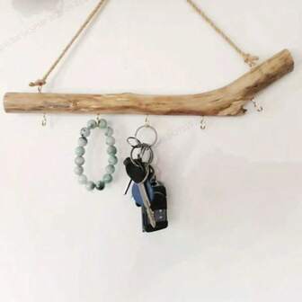 1 件乡村风格壁挂式树枝架，易于安装，农舍装饰，适合存放小物品和钥匙，5 钩家用收纳整理器