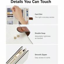 - portafolios de piel para mujer, con bloqueo RFID, tamao pequeo, con cierre, bolsillo y ventana de identificacin, B - BrownBeige - aceite cera, Large, Cartera delgada - B-Brown&Beige-aceite cera - Ver 4