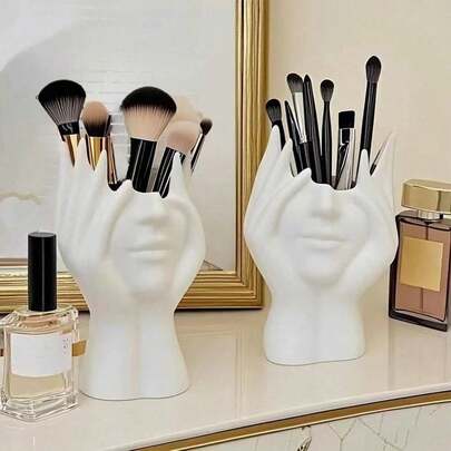 1 Cute And Creative Facial Makeup Bucket, Desktop Makeup Brush Storage Box, Makeup Storage Rack, Makeup Brush Storage Box, Suitable For Bathroom Dressing Table,Valentine's Day Gifts For Girlfriends And Wives