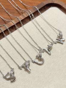 1 Peça Colar Pingente com Letra Inglesa Geométrica Criativa Incrustada com Zircônia Cúbica de Cobre, Joia Personalizada com Tema de Letra na Moda para Combinação Requintada