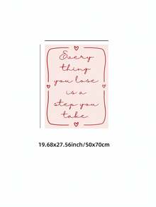 1pc Frameless Pink Background Poster, Red Text Line Art Print, Minimalist Nursery Wall Decor, Room Art Poster, - Multicolor - View 10