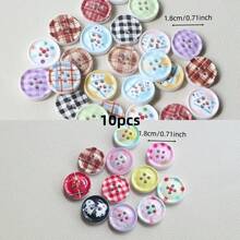 10/20 件随机混合格纹花卉印花 4 孔纽扣、连衣裙、夹克、衬衫、DIY 配饰、手机壳装饰