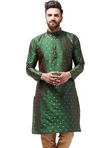 (Since 1958 Men'S Silk Blend Printed Long Kurtahalloween - 墨綠色 - 查看 1
