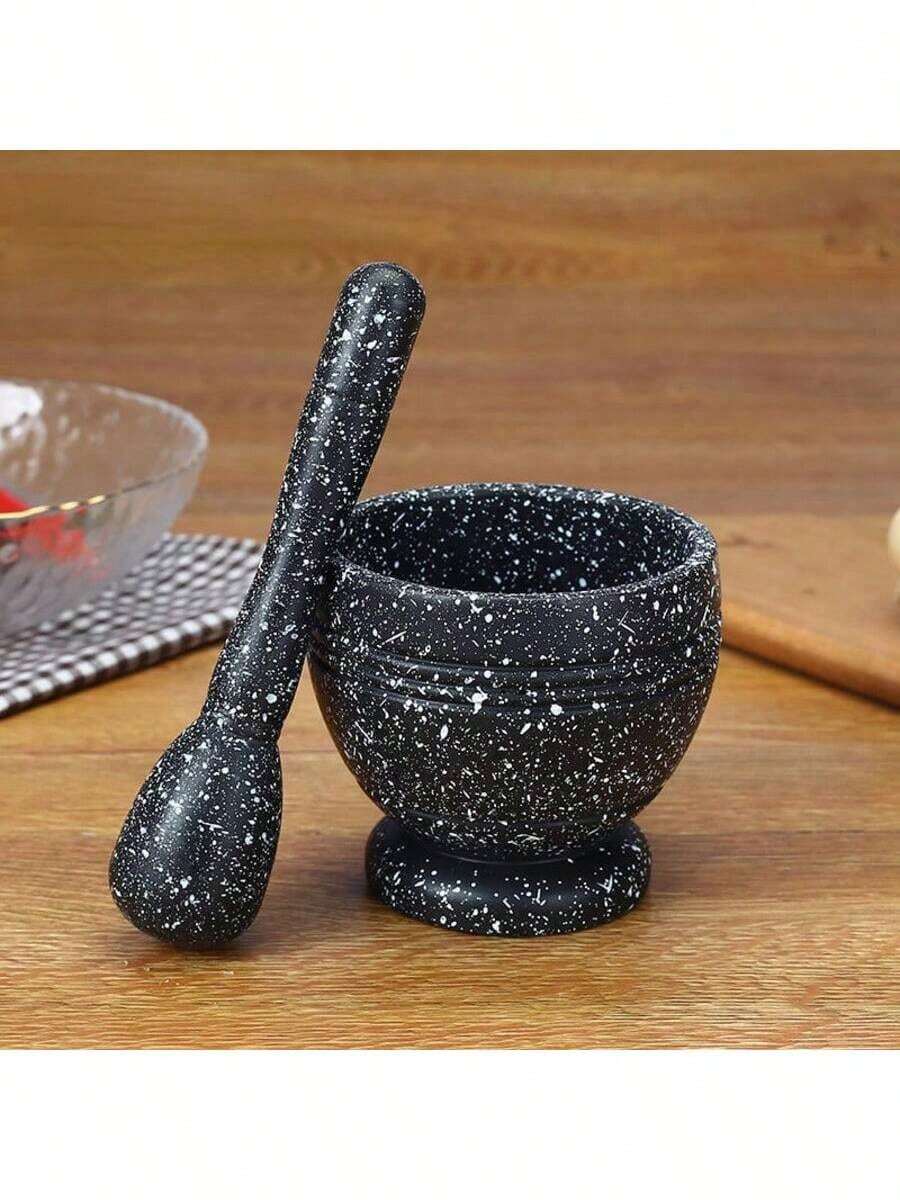 High-Quality Black Speckled Mortar And Pestle Set: A Classic Kitchen Grinding Tool | Durable Stone Grinder | Non-Slip And Sturdy | Ideal For Grinding Spices, Herbs, Coffee Beans, And Nuts | Simp, Modern Design | Easy To Clean, No Odor Absorption | A Must-Have For Home Kitchens | Recommended For Healthy Cafés And Restaurants | A Flavor-Boosting Tool | Finer Grinding | Efficient Seasoning For Cooking | A Great Helper For Healthy Diet | Pressure-Resistant And Unbreakable | Versatile Use | New And Popular Model | Specialized Grinding Utensil | Suitable For Both Chinese And Western Cuisine - Black - View 1