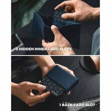 - portafolios de piel minimalista con bloqueo de RFID triple plegable, soporte para tarjetas de crdito con 3 ventanas de identificacin y bolsillo con cierre para hombres, Azul, Minimalista - azul - Ver 5