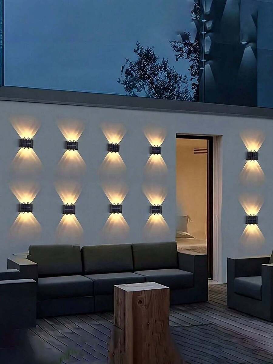 1/4/8pcs Set 6 LED Solar Powered Wall Lights, Magnifying Lens Spotlight For Outdoor Garden Fence, IP44 Household LED Landscape Lighting, Suitable For Outdoor, Yard, Villa, Fence, Patio, Garden