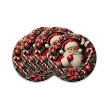 4/6/8 pièces Sets de table de Noël - Série bleue d'hiver de Noël, sapin de Noël, couronne, Père Noël, motif floral, sets de table, lavage à la main uniquement, décoration de table à dîner ronde d'hiver, décoration de cuisine et de salle à manger pour fête - 36 cm