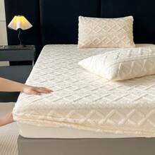 Set de lenjerie de pat din catifea, 3 buc., toamnă/iarnă, nou, moale și confortabil, cald și respirabil, instantaneu cald, husă de protecție anti-praf, set de cearșafuri cu elastic antiderapante, potrivit pentru dormitor, cameră de oaspeți, hotel. 1 cearșaf cu elastic + 2 fețe de pernă, inserția de pernă nu este inclusă. Potrivit ca și cadou de casă nouă pentru părinți, familie și prieteni sau ca și cadou textile pentru casă.