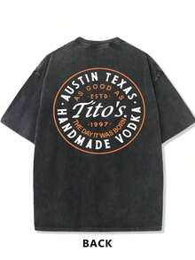 230g Washed And Used T-Shirt, Front Tito's Handmade Vodka Logo, Back With "AUSTIN TEXAS Tito's HANDMADE Vodka" Circular Text And Brand Logo, Tito's Vodka Theme IWRF - 黑色 - 查看 3