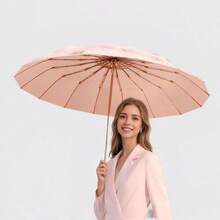 Meichoon UPF50+ - Paraguas con proteccin mejorado, fibra de vidrio de doble hueso grueso, elegante y duradero, 16 huesos, resistente al viento, compacto para viaje, sombrilla de sol y - A - Ver 4