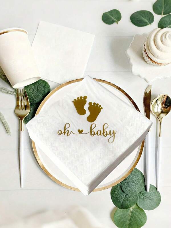 20 Stücke/Set - Baby-Shower Servietten Papier für Getränkeservietten Baby-Shower Party Dekorationen oder Geschlechts-Enthüllung, gefaltete Gold Folie Cocktail Servietten Papier, 3-lagig "Oh Baby" bedruckte Servietten Papier für Dessert Geburtstags Party Feierlichkeiten, Junge Mädchen neutrale Geburtstage, Tissue Papier Party Deko, Geschirr, Baby Feier & Event Grundlagen