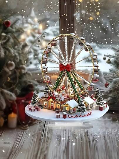 Boho Style Acrylic Christmas Village Ferris Wheel Desktop Decor, British Theme Architecture Decoration, Versatile Bohemian Style Plaque, Suitable For Home, Office, Indoor, Outdoor, Cafe And Dessert Shop Holiday Decorations - Artistic Acrylic Desktop Decor For Home, Office Or Cafe - Perfect Christmas And Thanksgiving Gift, Christmas Party Decoration, Perfect Choice For Christmas Gifts