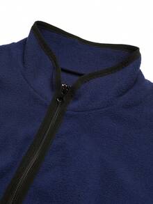 Jachetă de damă din fleece cu buzunare contrastante - Îmbrăcăminte de exterior cu mânecă lungă și guler înalt, fermoar complet, pentru călătorii de iarnă, naveta în aer liber și îmbrăcăminte confortabilă în straturi, de zi cu zi