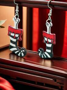 1 对圣诞节/万圣节泪珠亚克力耳环，带铃铛，红色，彰显节日氛围，适合女性