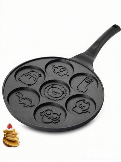 7-Cup Non-Stick Pancake Pan, Cartoon Animal Egg Cooker & Griddle Mold, DieCast Aluminum Breakfast Maker, Kitchen Accessories