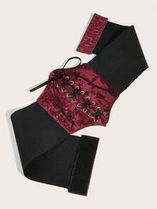 Thắt lưng corset phong cách Gothic cổ điển thanh lịch màu đen và đỏ tương phản - Màu Đỏ Sâu - Xem 4