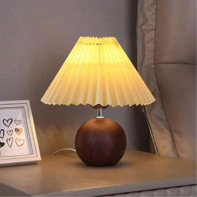 1个木纹装饰暖光台灯，USB供电，北欧现代复古风格，适用于卧室、餐厅、办公室，LED光源