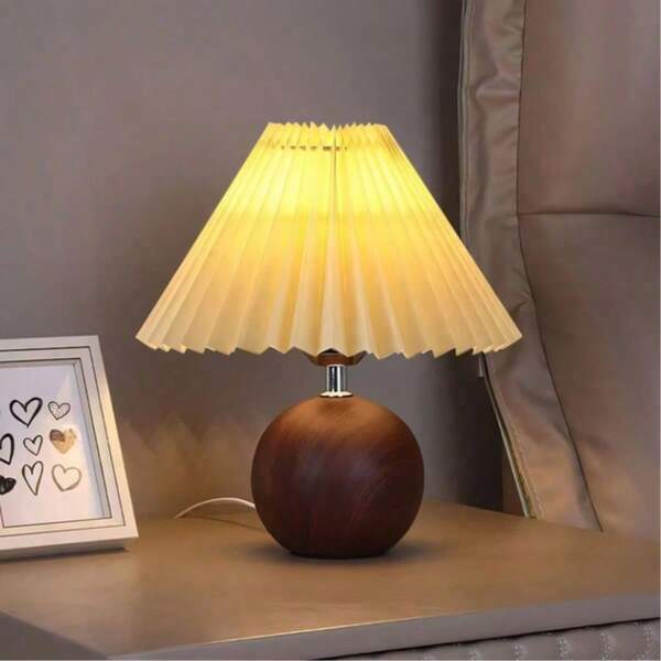 1 pieza Lámpara de mesa con textura de madera y luz cálida, alimentada por USB, estilo nórdico moderno y retro, adecuada para dormitorio, comedor, oficina, fuente de luz LED