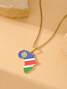 18K Gold Plated 1pc African National Flag Drip Oil Stainless Steel Map Necklace Men's Jewelry National Day Souvenirs Gift - Multicolor - View 14