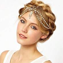 Gold Head Chain Pearl Sequins Rhinestone Headband Crystal Bohemian Hair Bands Halloween Hair Hoop Women Boho Hippie Hairband Party Decoration Cosplay Costume Handmade Headpiece Hair Jewelry 2 Pack#SSDD B BJNHMJ