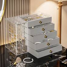 1 pieza Caja de joyería de escritorio transparente multifuncional con cajones, puede almacenar pulseras, brazaletes, relojes, anillos, collares, aretes y otros accesorios, diseño de cajón apilable, uso versátil, caja ideal para almacenamiento y organización de joyas. - Multicolor - Ver 11