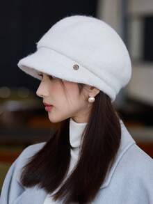1pc Women's Autumn/Winter New Korean Style Fashion Versatile Knitted Fuzzy Hat, Large Head Circumference Wide Brim Petite Face Visor Cap, Suitable For Outdoor Walking, Skiing, Shopping, Daily Wear,Summer,Beach - Multicolor - View 4