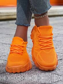 ​Women's Vibrant Orange Extra Wide Sneakers - Wide Fit Comfort With Knit Upper For Street Style, Year-Round Shoes For Women​ - 橘色 - 查看 4