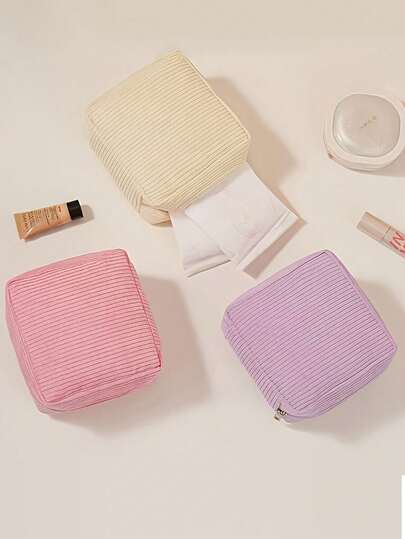 Corduroy Sanitary Napkin Organizer - Portable, Durable With Zipper Closure, Perfect For Travel And Daily Use, Travel Essentials Bag Large Capacity To Hold Sanitary Napkins, Pads And Tampons, Back To School Backpack Travel Essentials Beach Travel Organizer Makeup Bag School Supplies Holiday Essentials Organization Sanitary Napkin Storage Bag For Students, Office Workers, Travel Makeup Travel Toiletries Storage Bag Essentials Gift Storage