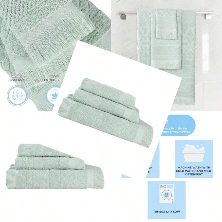 Cotton 3 Piece Towel Set Quick Dry Bathroom Entials Shower Spa Luxury Plush Soft Absorbent Towels Includes 1 Bath 1 Hand 1 Washcloth/Face Towel Rolla Collection Sage