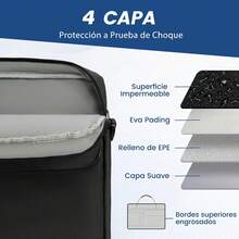 Maletin para Laptop 15.6 Pulgadas Portafolios para Hombre y Mujer Impermeable Funda para Laptop para Oficina, Negocios, Viajes, Universidad - Negro - Ver 2