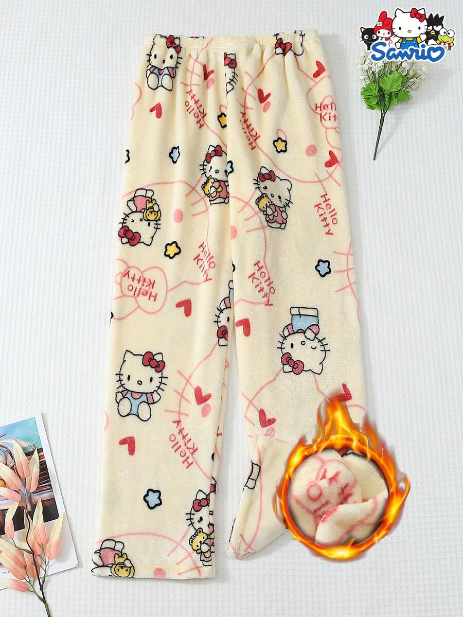 Sanrio 女士冬季Hello Kitty可爱卡通法兰绒睡裤，柔软蓬松，不透，适合居家休闲穿着，舒适保暖