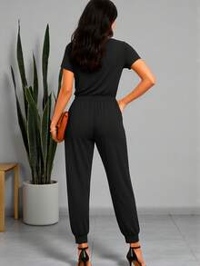 Sexy, Comfortable And Light Women's Jumpsuit With Belt Detail - 黑色 - 查看 2