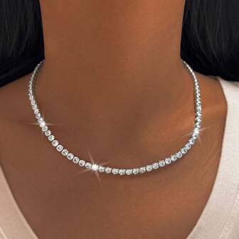 1 pieza Collar de tenis de plata de ley 925 con circonita, elegante y adecuado para uso diario, fiestas, bodas. Gran regalo para familia, amigos, Navidad, Halloween, Día de San Valentín, cumpleaños