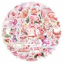 50pcs Nordic Pink Christmas Doodle Stickers, Decorative Stickers For Water Cups, Computers, Creative Holiday Stickers