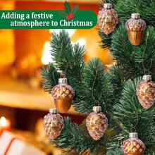 12 Pcs Pine Cone Glass Ornaments - Fall Hanging Pinecone Glass Ornaments Xmas, Thanksgiving Day Party Decorations - B Style - View 5