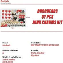 85 Pcs Junk Socks Charms Kit, Black And Red Charms Socks, Brooches And Pins Women, ShoeCharms With Bows, Sneakers Kit With Pearls Rhinestones Chains - Đen và Đỏ - Xem 2