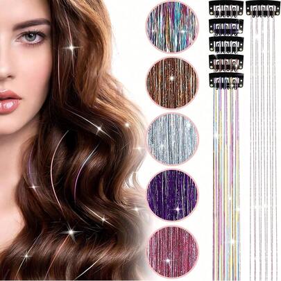 Halloween Fairy Hair Tinsel, 12Pcs Glitter Strands With Clips For Mystical Costume, Sparkling Elf Witch Hair Accessories For Women Girls
