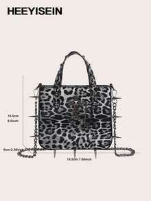 HEEYISEIN-Damen Y2K Leopard Nieten Schnallen Schultertaschen Punk Doppelriemen Clutch Geldbörsen